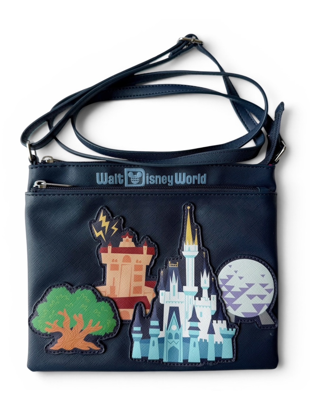 Disney Parks Life Theme Park Icons Patch Blue Faux Leather Crossbody Bag